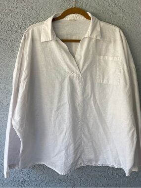 White Linen Cotton Blend Boxy Lagenlook Minimalist Coastal Top Lintico XXL